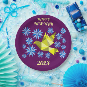 FLOWER BIRD NEW YEAR 2023, PARTY PAPER PLATE 