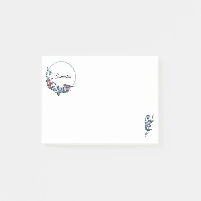 Flower Bird Personalised Post-it Notes (Front)
