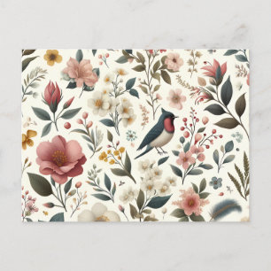 flower, bird, plant, botany, petal, textile, organ invitation postcard