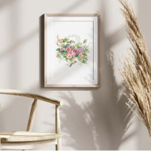 Flower birds watercolor poster