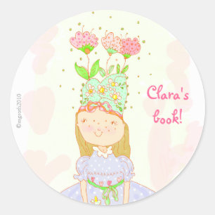 flower birthday girl bookplate classic round sticker