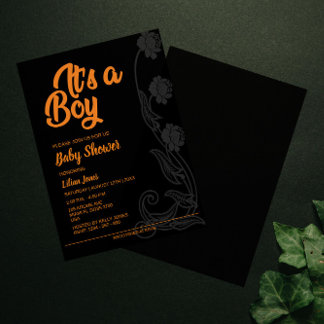 Flower Black Background Baby Shower Invitation