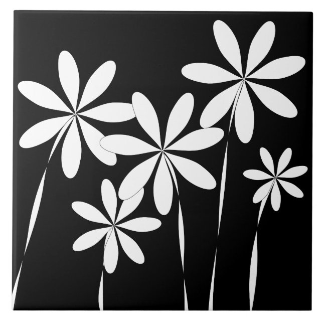Flower Bliss2 Black & White Tile (Front)
