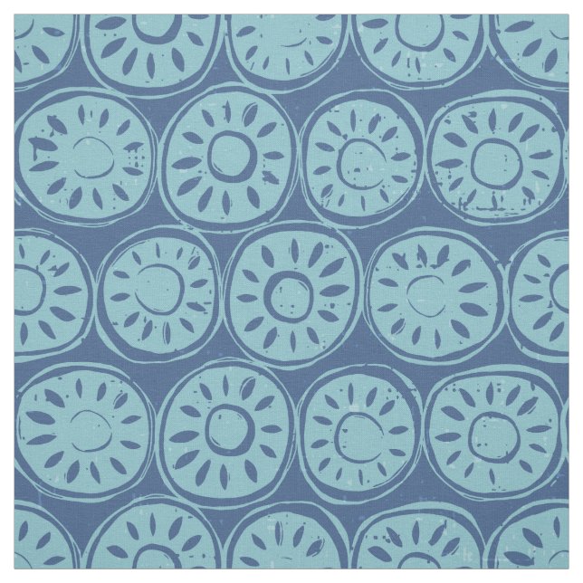 flower block blue fabric (Swatch)