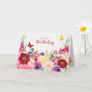 Flower bloom bird butterfly card