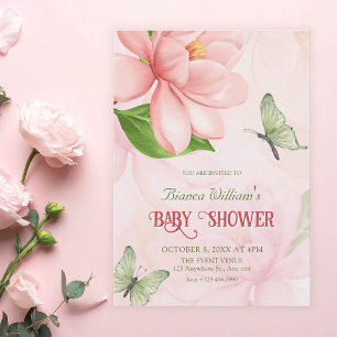Flower bloom butterflies baby shower invitation