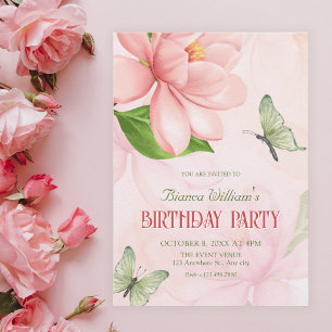 Flower bloom butterflies birthday invitation