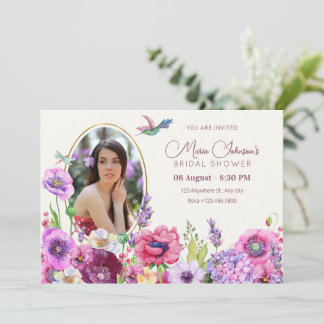 Flower bloom photo bridal shower invitation