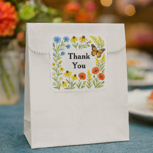 Flower Blooms and Green Leaves Thank You  Square Sticker
