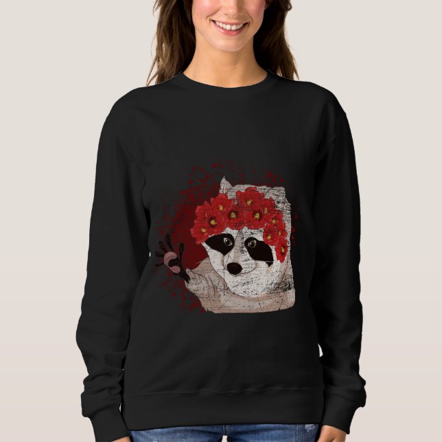 Flower Blossom Forest Animal Trash Panda Floral Ra Sweatshirt (Front)