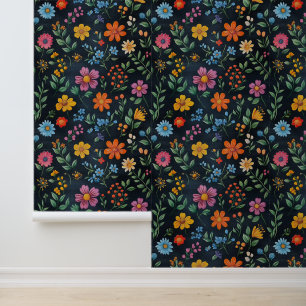 Flower Blossom Pattern Chalk Drawings Black Bckg Wallpaper