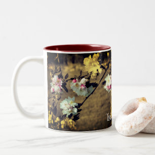 Flower Blossoms In Sepia Personalised Two-Tone Coffee Mug