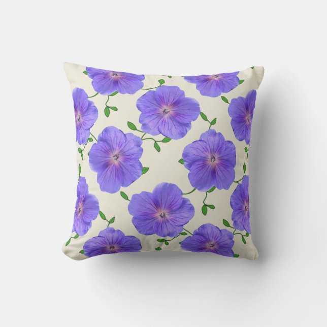 Flower Blue Geranium on any Colour Cushion (Front)