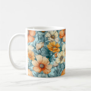 Flower Blue Orange Coffee Mug