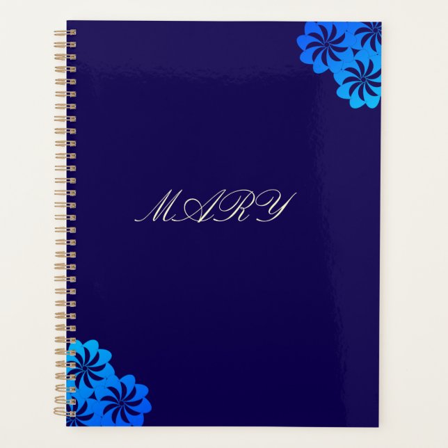 Flower Blue Personalised Planner (Front)