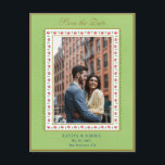 Flower border Mint Green Photo  Save The Day Announcement Postcard<br><div class="desc">Elegant Ethnic hand painted watercolor floral frame on a mint green textured paper background wedding Save the Date announcement postcard with couples photo.</div>