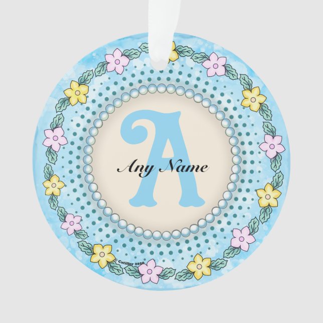 Flower Border Monogram  Ornament (Front)