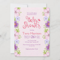 Flower Border Pink Baby Shower Invitation