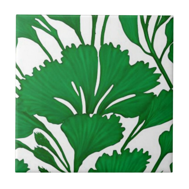 flower botanical emerald green tile (Front)
