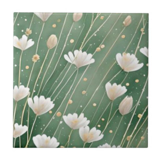 flower botanical emerald green tile