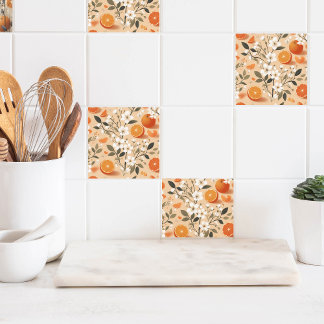 flower botanical oranges tile