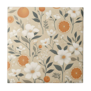flower botanical oranges tile