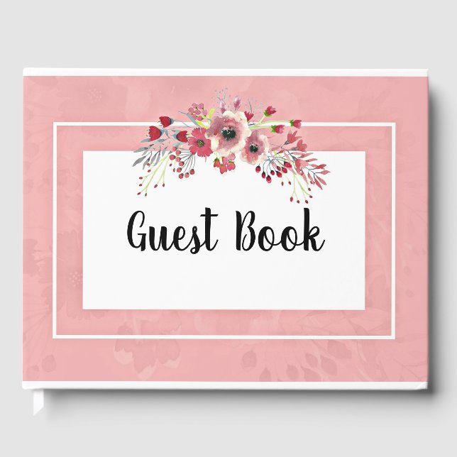 Flower Bough Frame Vintage Pink Guest Book (Front)