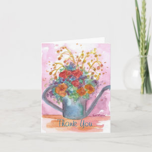 Flower Bouquet Antique Watering Can Thank You Card