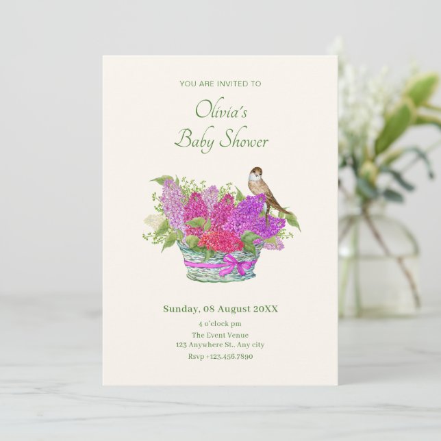 Flower bouquet baby shower invitation (Standing Front)