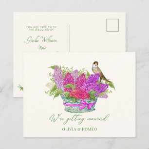 Flower bouquet bird wedding postcard
