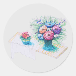 Flower bouquet colourful and vibrant classic round sticker