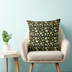 Flower Bouquet Daisy Meadow Black Yellow Blue Cushion
