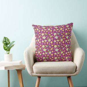 Flower Bouquet Daisy Meadow Magenta Yellow Blue Cushion