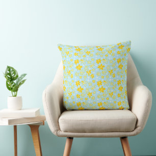 Flower Bouquet Daisy Meadow Sky Yellow White Cushion