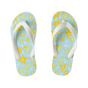 Flower Bouquet Daisy Meadow Sky Yellow White Kid's Jandals