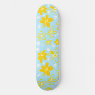Flower Bouquet Daisy Meadow Sky Yellow White Skateboard