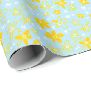 Flower Bouquet Daisy Meadow Sky Yellow White Wrapping Paper