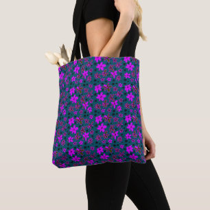 Flower Bouquet Daisy Meadow Teal Magenta Black Tote Bag