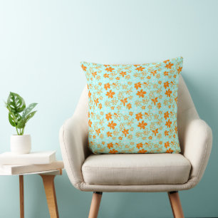 Flower Bouquet Daisy Meadow Turquoise Orange White Cushion