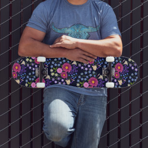Flower Bouquet Dark Blue Skateboard
