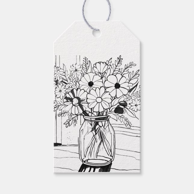 Flower Bouquet Drawing Gift Tag (Front)