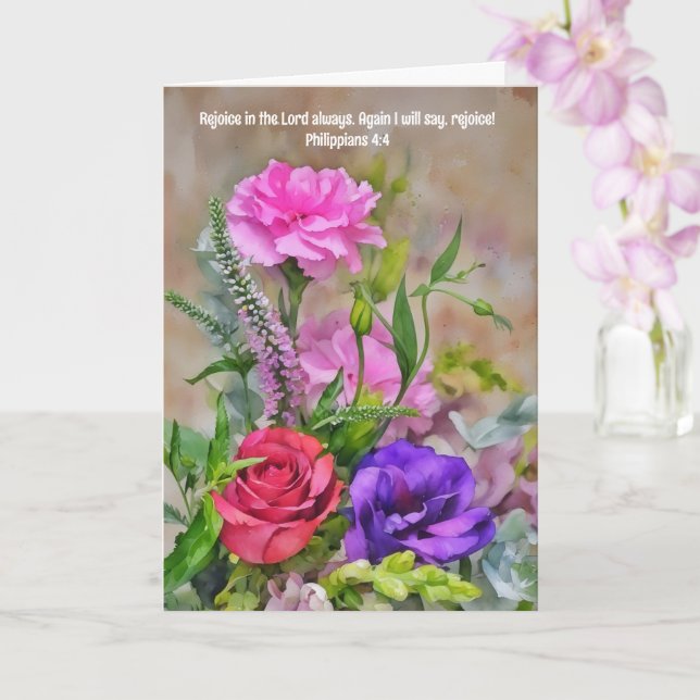 Flower Bouquet Faith Congratulations Bible Verse Card (Orchid)