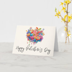 Flower Bouquet in Pink Orange & Blue Valentine's Card