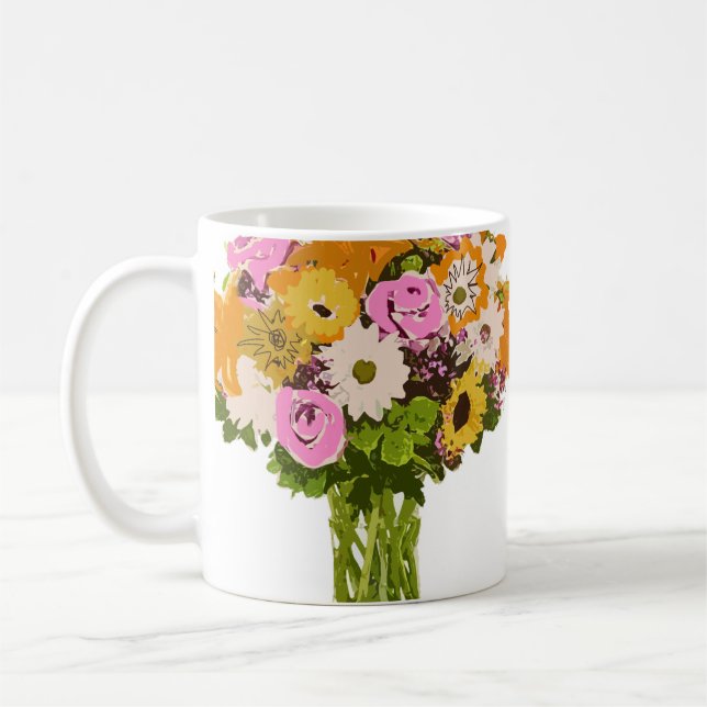 Flower Bouquet in Vase Painting Art Coffee Mug (Left)