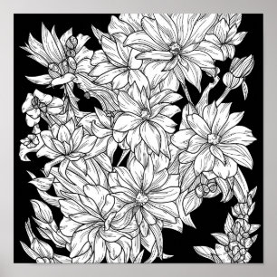 Flower Bouquet Nature Floral Ink Color Page Poster