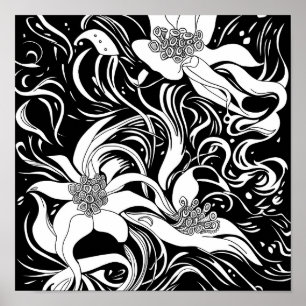 Flower Bouquet Nature Floral Ink Colouring Page Po Poster