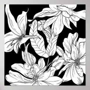 Flower Bouquet Nature Floral Ink Colouring Page Po Poster