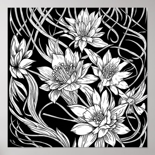 Flower Bouquet Nature Floral Ink Colouring Page Poster (Front)