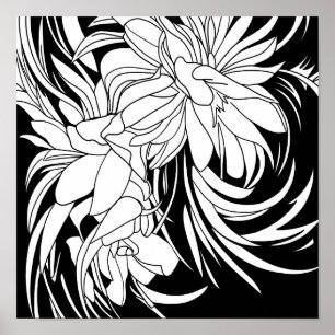 Flower Bouquet Nature Floral Ink Colouring Page Poster