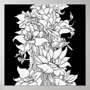 Flower Bouquet Nature Floral Ink Colouring Page Poster